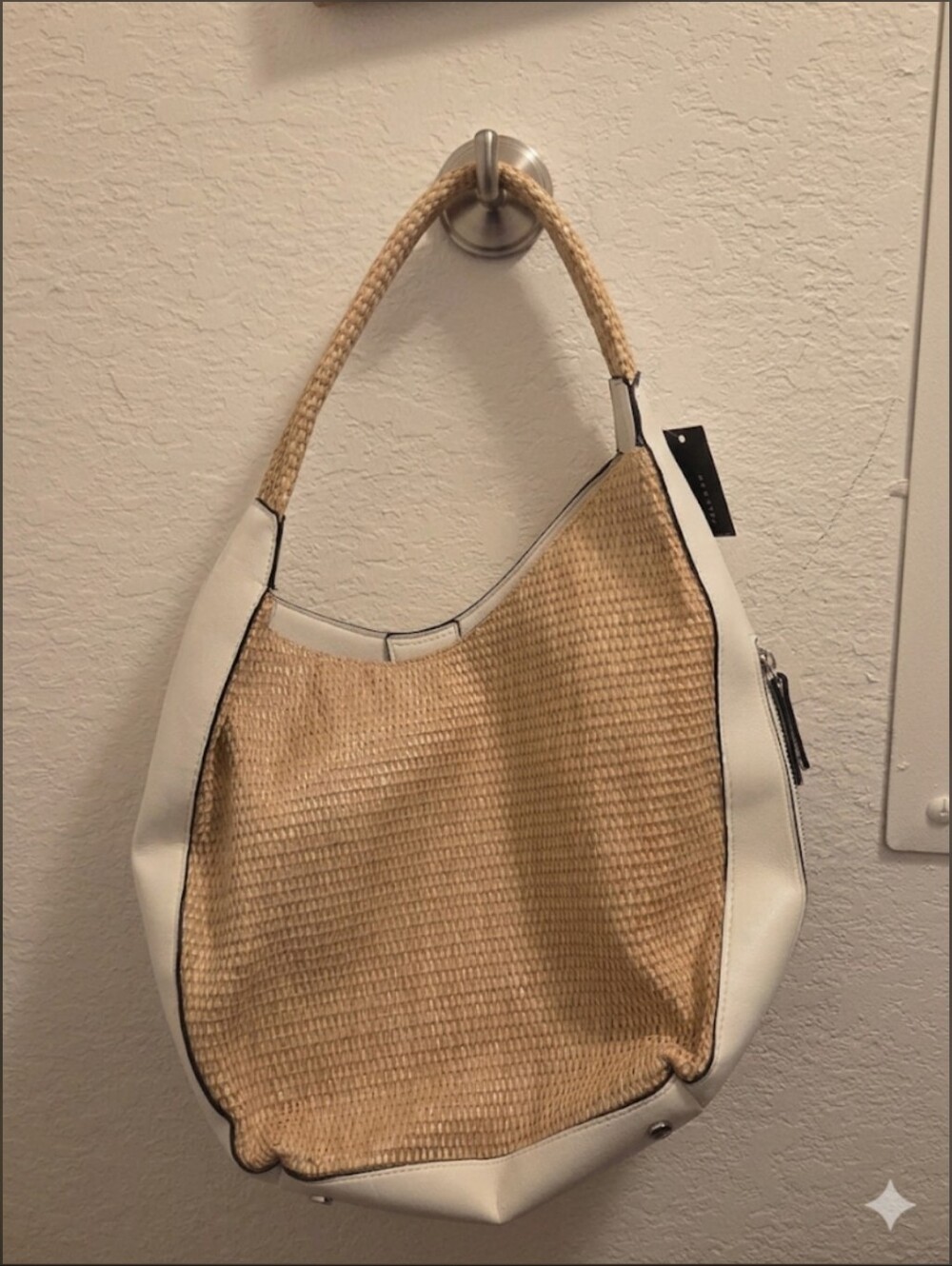 Alfani Natural Woven Hobo with White Trim